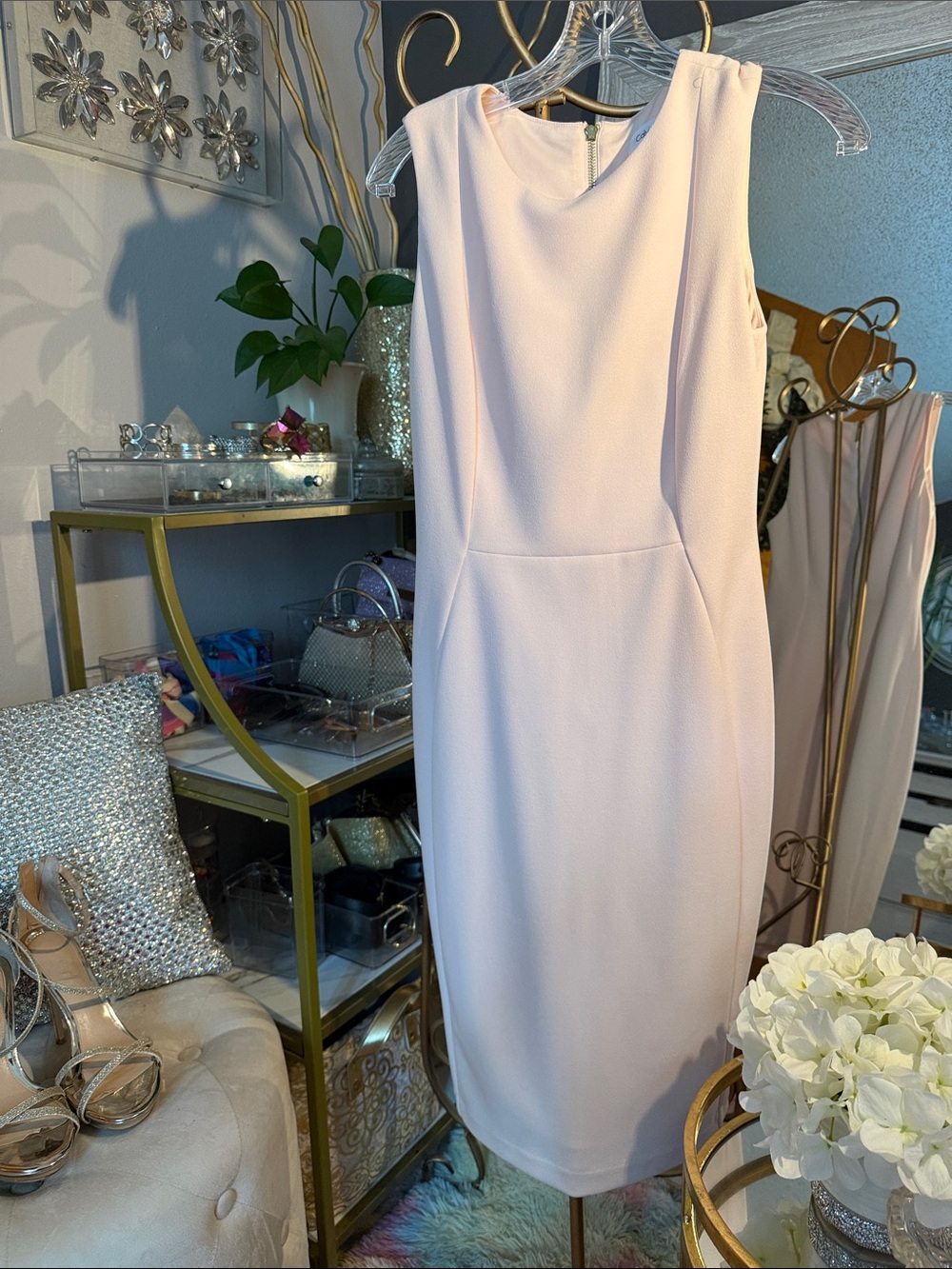 Calvin Klein Pale Blush Sleeveless Sheath Dress